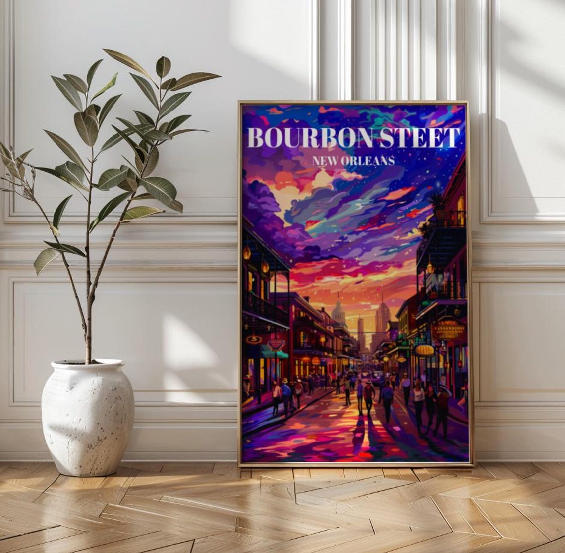 Bourbon Street New Orleans Art Deco Travel Poster