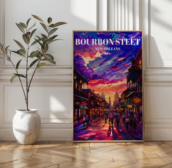 Bourbon Street New Orleans Art Deco Travel Poster