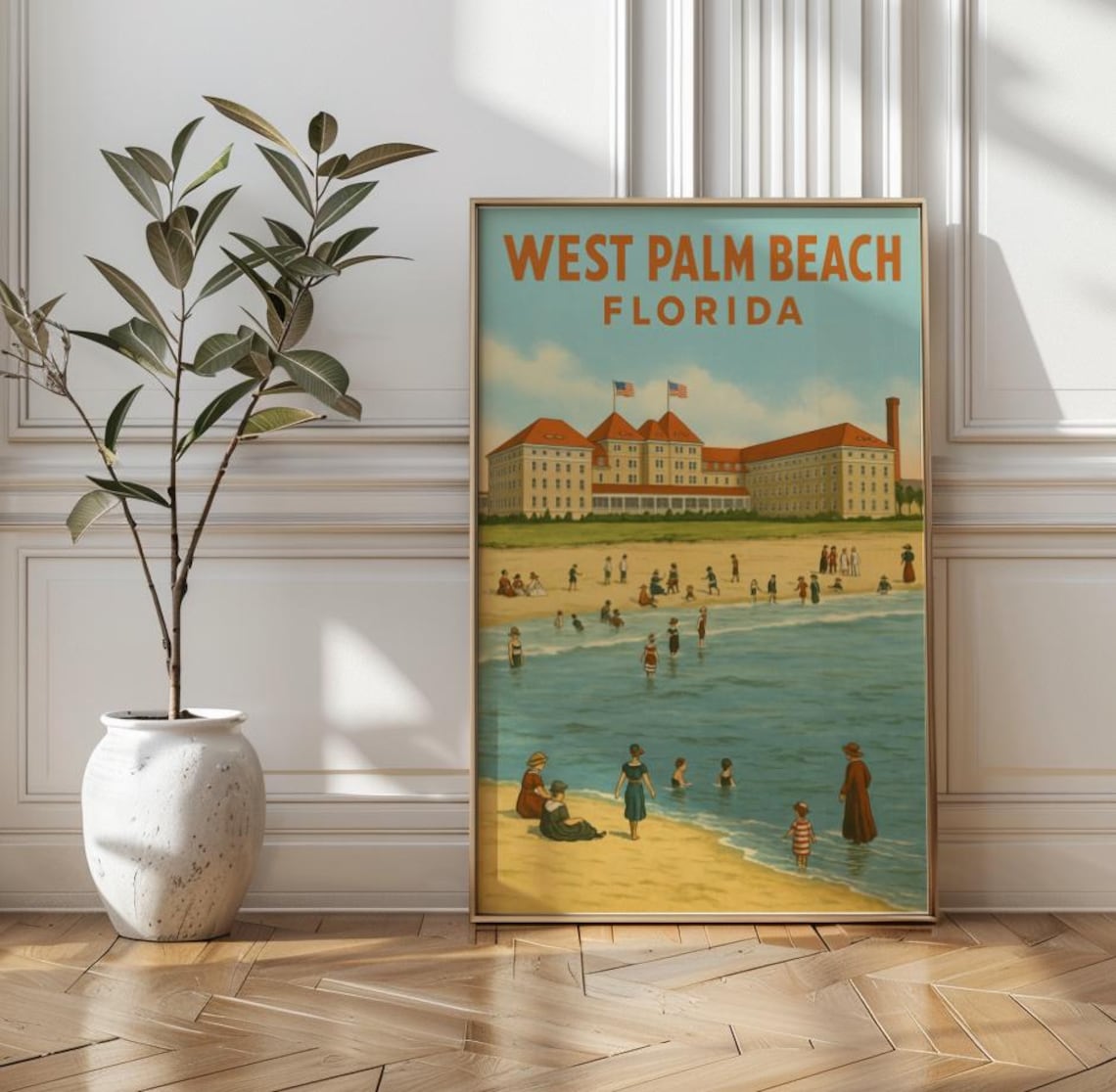 West Palm Beach Florida Vintage Travel Poster, Hotel Scene