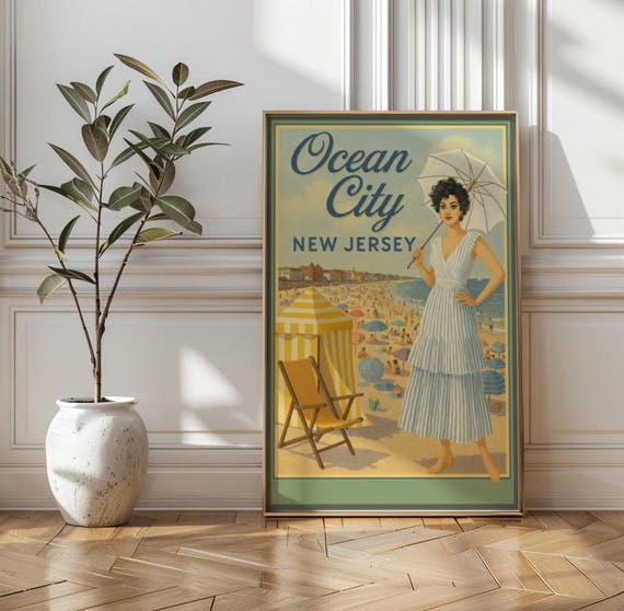 Ocean City New Jersey Vintage Travel Poster