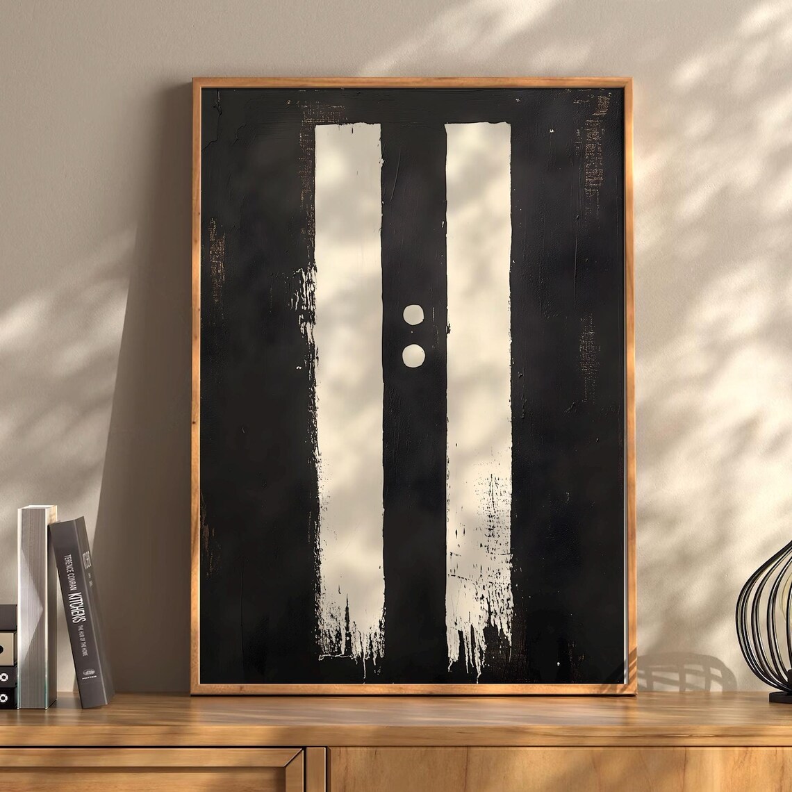 Black Door White Stripes Peephole Abstract Minimalist Art Poster