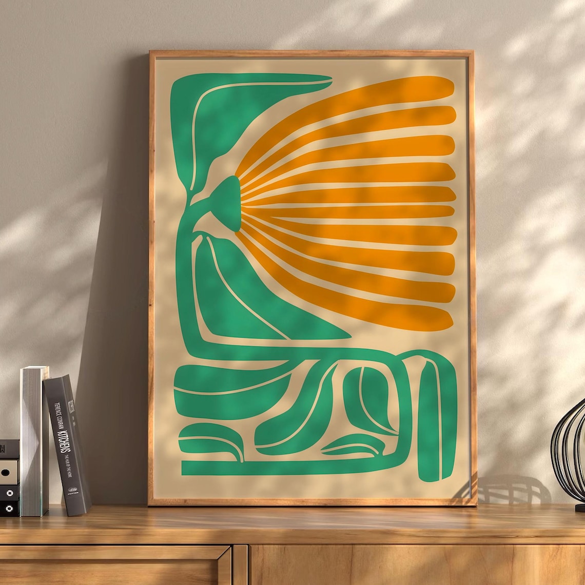 Bold Green Orange Botanical Abstract Matisse Style Floral Print
