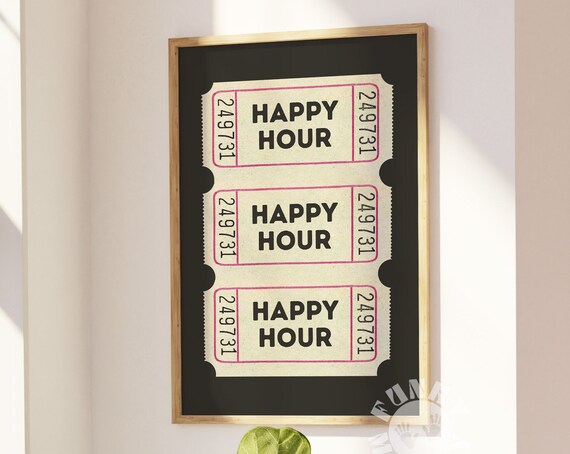 Happy Hour Retro Bar Cart Poster, Preppy Decor