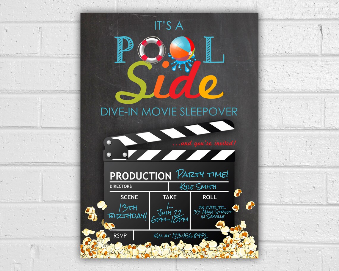 Pool Party Movie Night Invitation, Teen Girl Art Print - Image 2