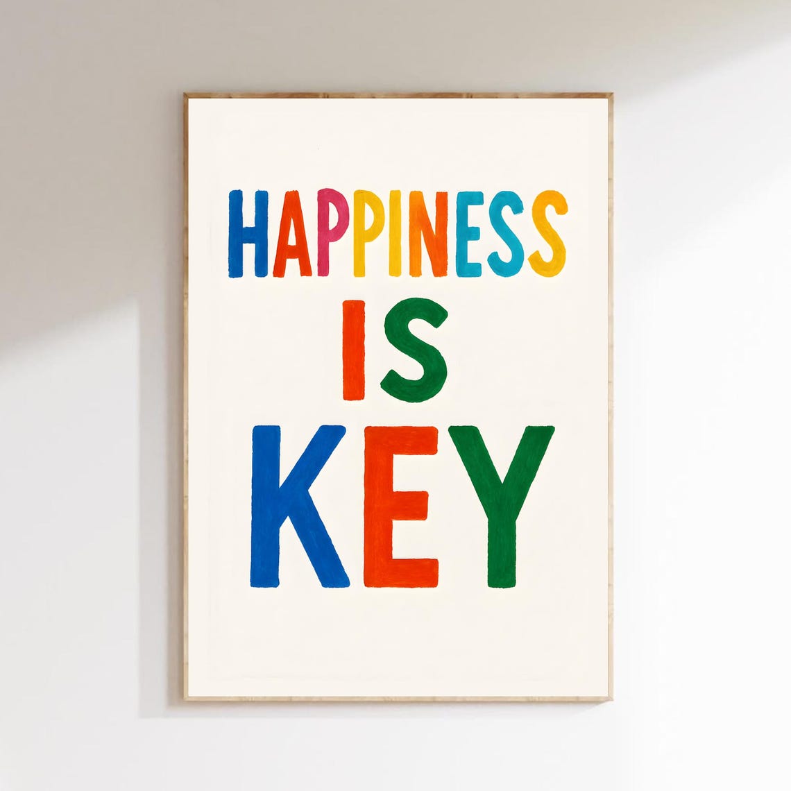 Happiness Is Key Quote Print Unique Gift Wall Art Inspirational Poster Minimalist Instant
