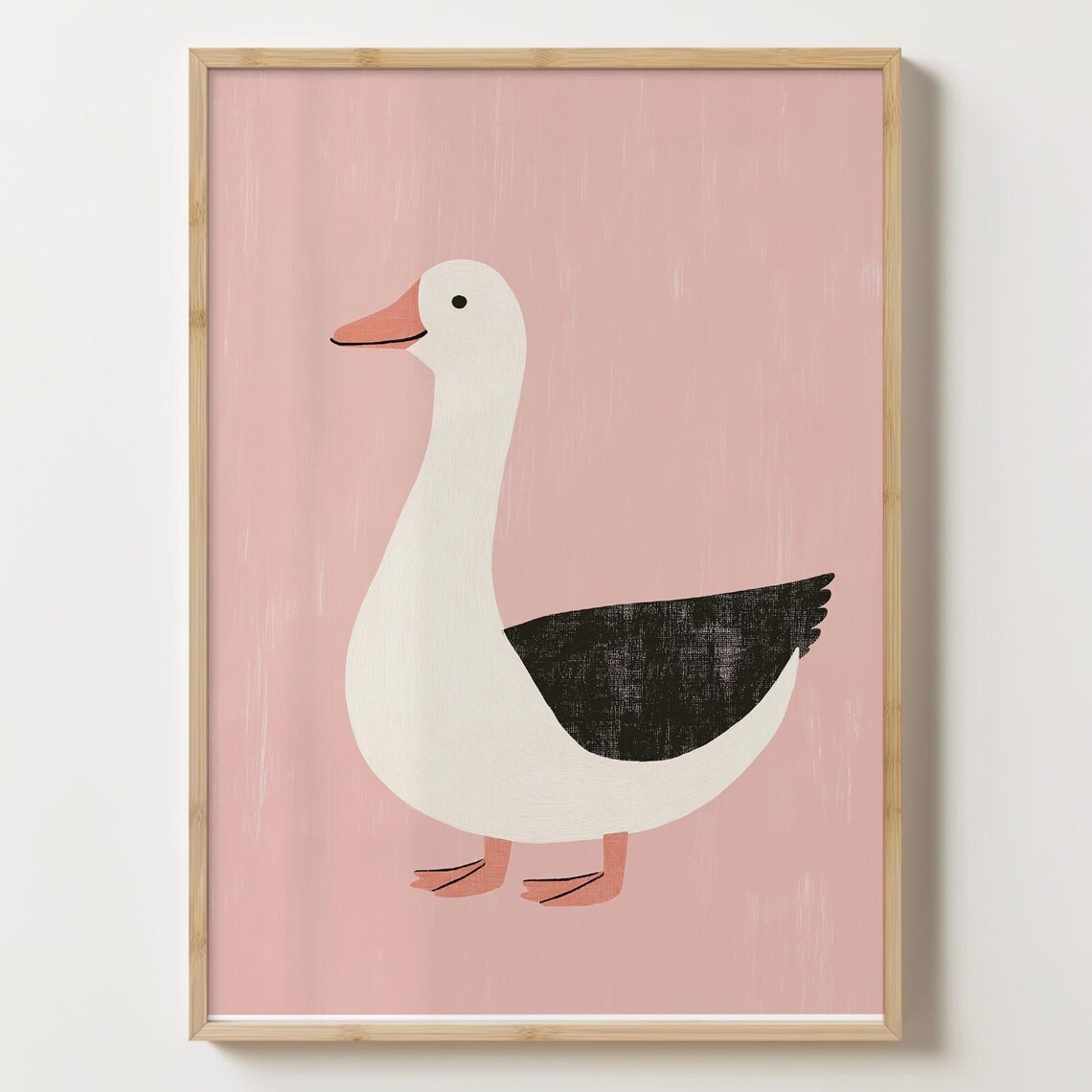 Minimalist White Goose Illustration On Blush Pink Background Poster