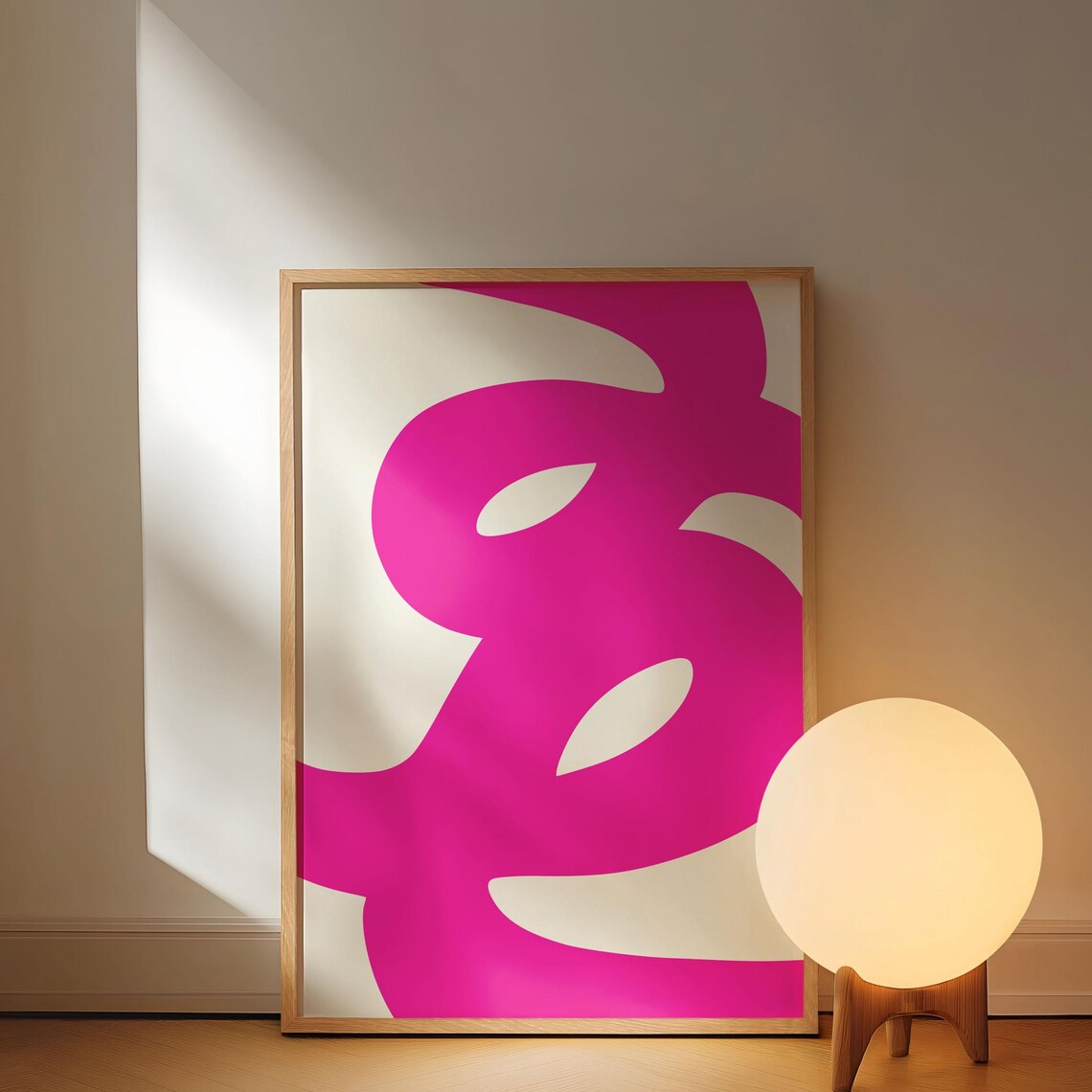 Bold Hot Pink Abstract Ribbon Shapes Modern Minimalist Art Print
