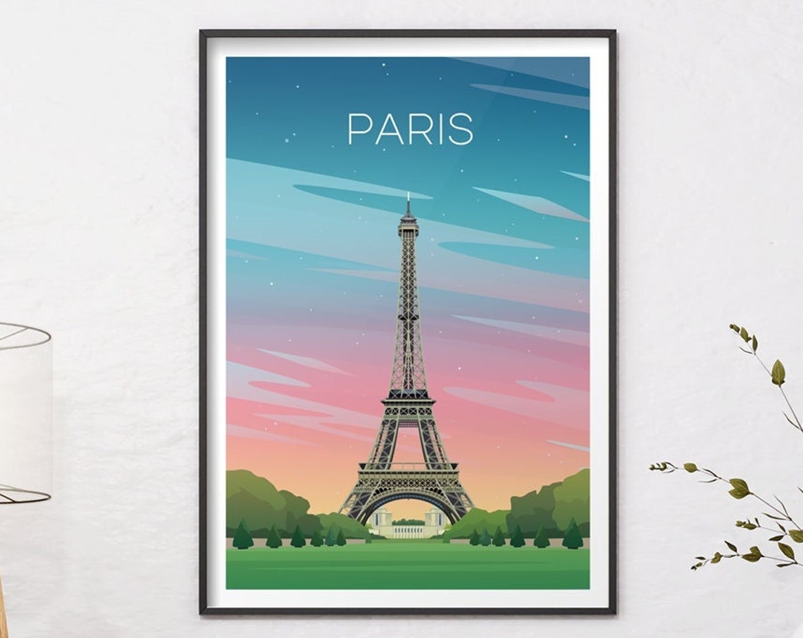 Paris Eiffel Tower at Dusk Starry Sky France Romantic Poster