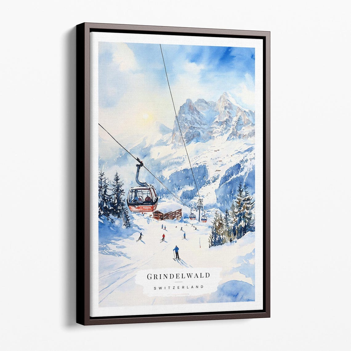 Grindelwald Switzerland Ski Gondola Alpine Watercolor Poster