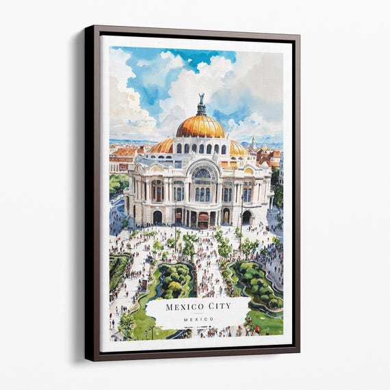 Mexico City Watercolor Canvas Art Print Palacio De Bellas Artes Wall Decor