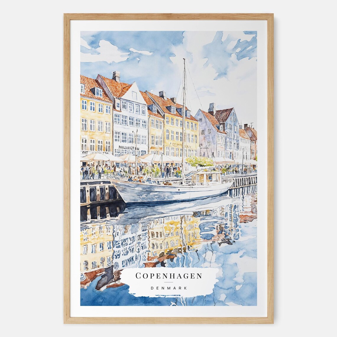 Copenhagen Watercolor Painting Art Print, Denmark Travel