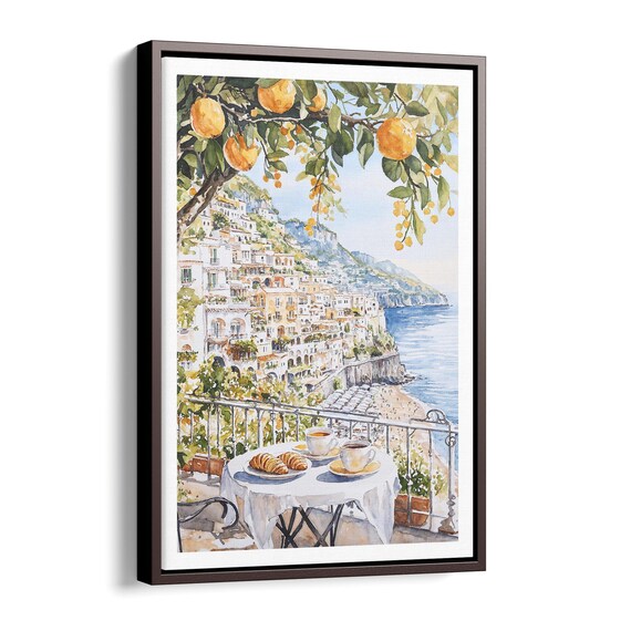 Amalfi Coast Lemon Terrace Breakfast Watercolor Italy Travel Poster