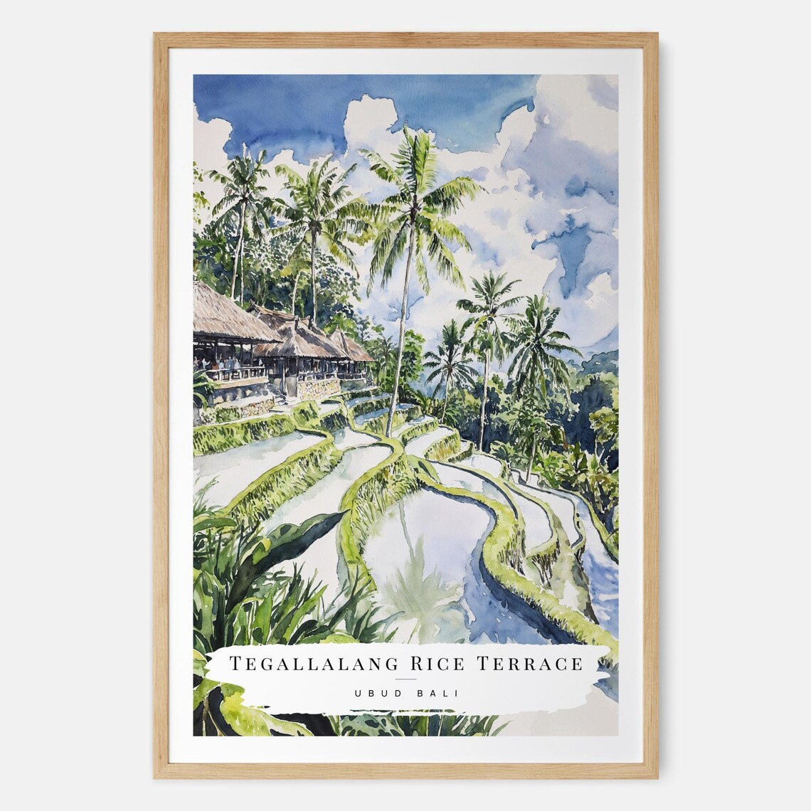 Tegallalang Rice Terraces Ubud Bali Watercolor Travel Poster
