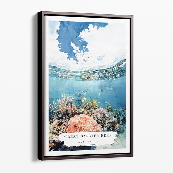 Great Barrier Reef Australia Coral Underwater Watercolor Travel Poster
