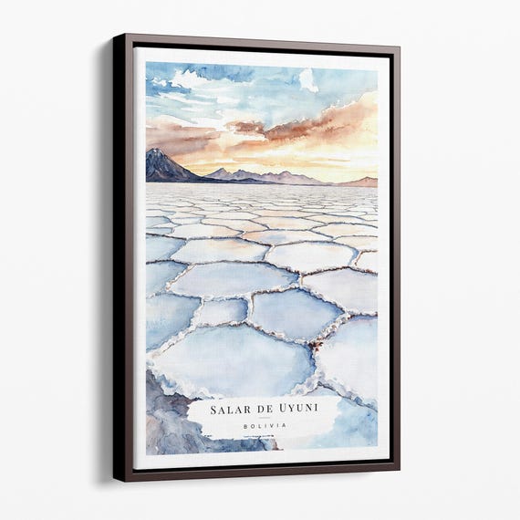 Salar De Uyuni Canvas Art Print Watercolor Landscape From Bolivia