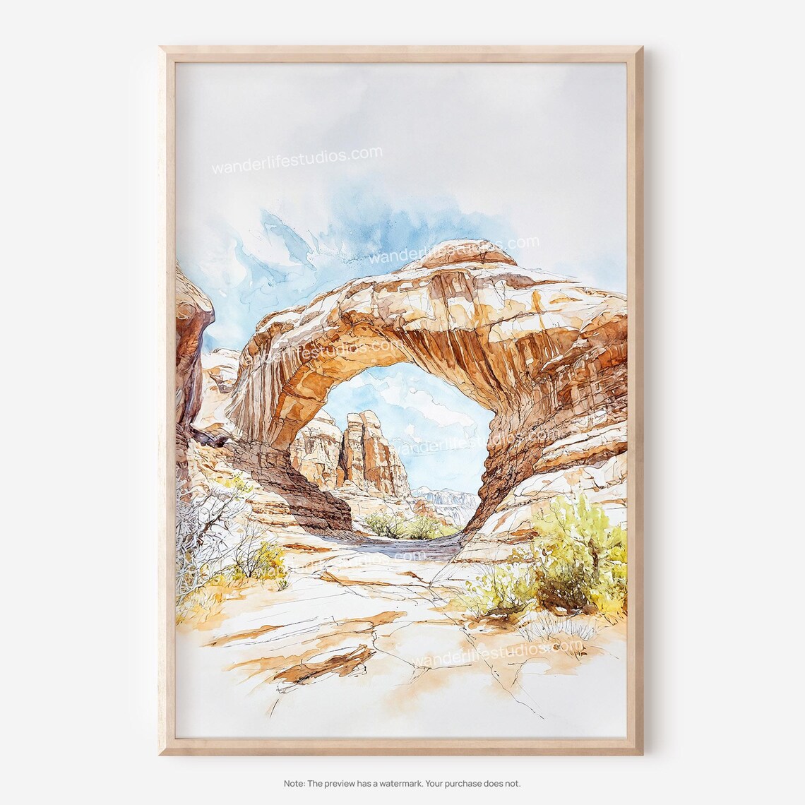 Arches National Park Watercolor with Desert Stone Arch Poster