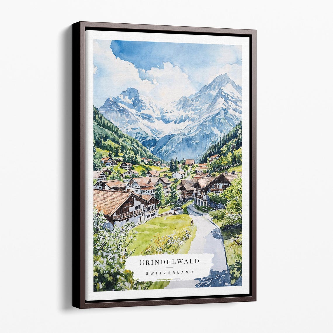 Grindelwald Switzerland Alpine Village Watercolor Art Poster