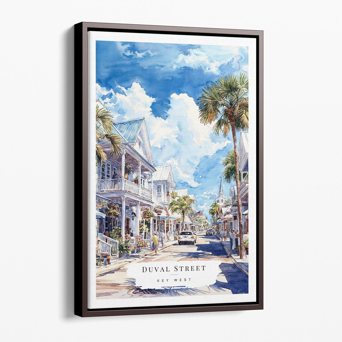 Duval Street Key West Watercolor Historic Downtown Palm Art Poster