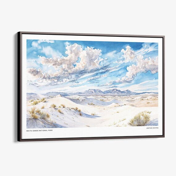 White Sands National Park Watercolor Desert Dunes Landscape Poster