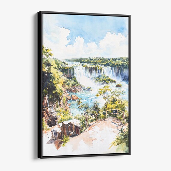 Iguazu Falls Watercolor Tropical Waterfall Rainforest Landscape Poster