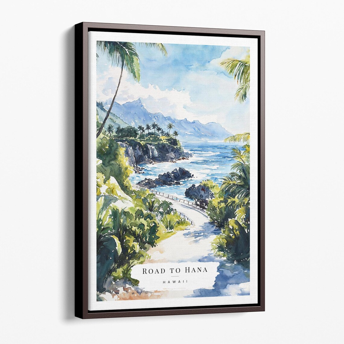 Road to Hana Hawaii Watercolor Tropical Coast Palm Trees Travel Poster