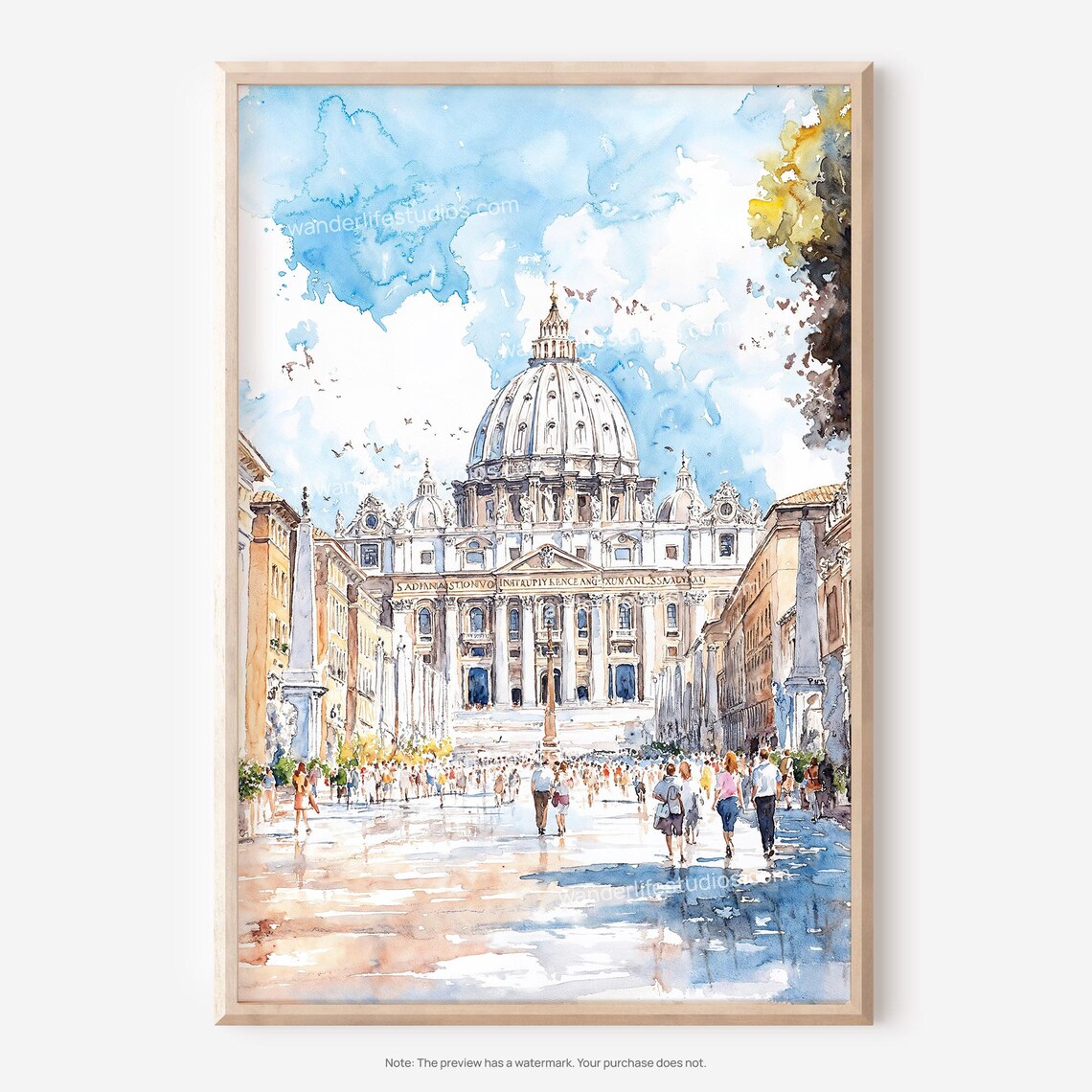 Vatican City St. Peter's Basilica Watercolor Art Print