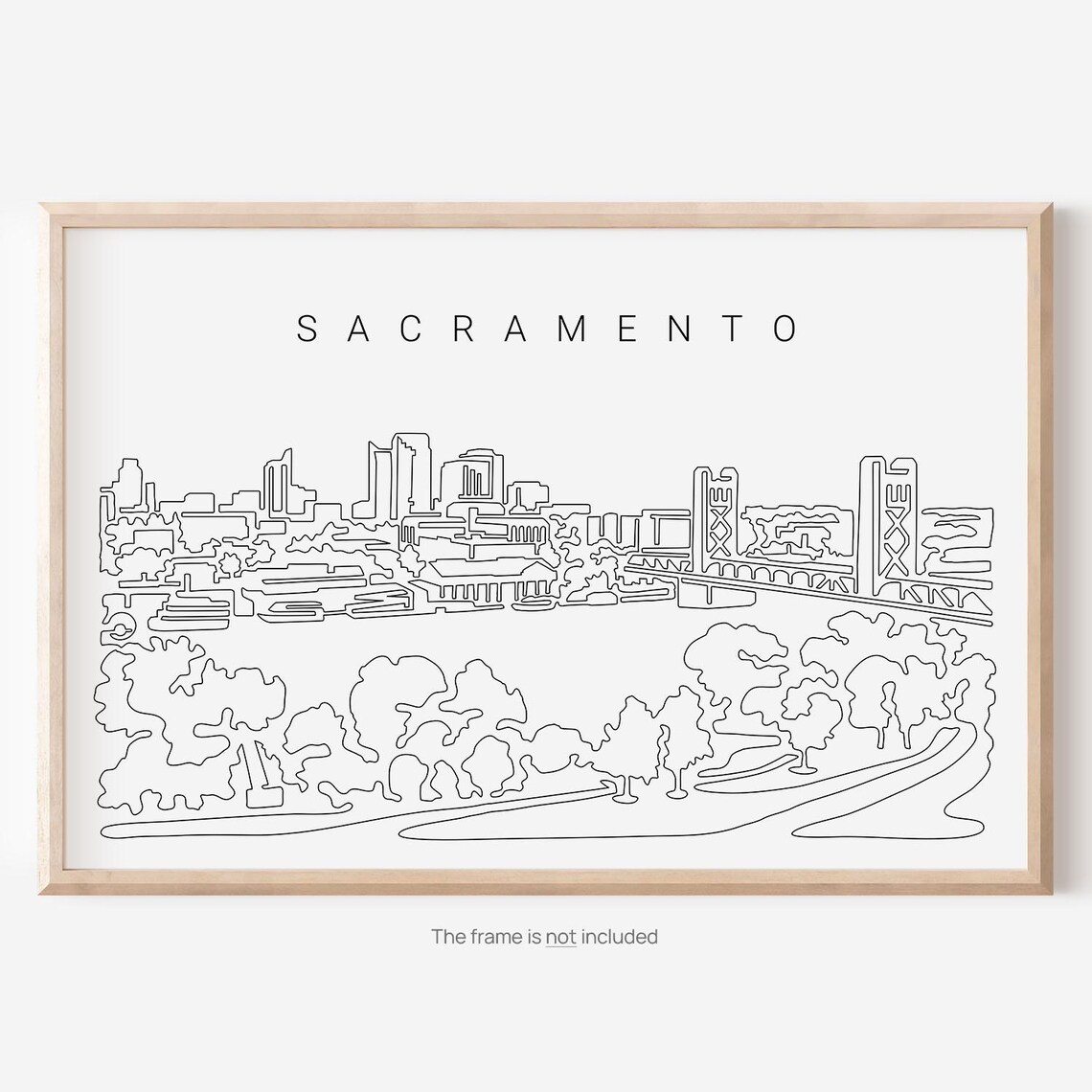Sacramento Skyline Wall Art Print With Cityscape One Line Drawing Decor Gift New Home