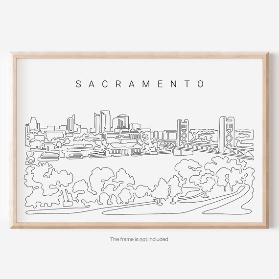 Sacramento Skyline Wall Art Print With Cityscape One Line Drawing Decor Gift New Home