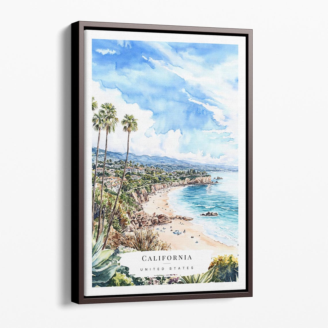 California Coastal Lagoon Watercolor Beach Travel Art Poster
