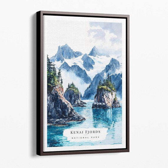 Kenai Fjords National Park Glacier Watercolor Landscape Poster