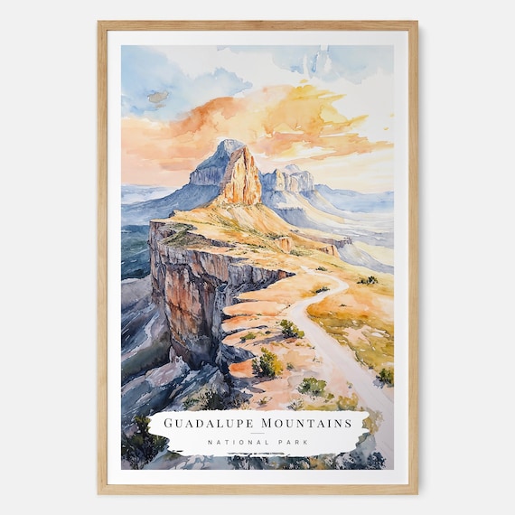 Guadalupe Mountains National Park Texas Desert Peak Watercolor Poster