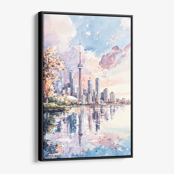 Toronto Skyline Canvas Print Vibrant Watercolor Cityscape Wall Art