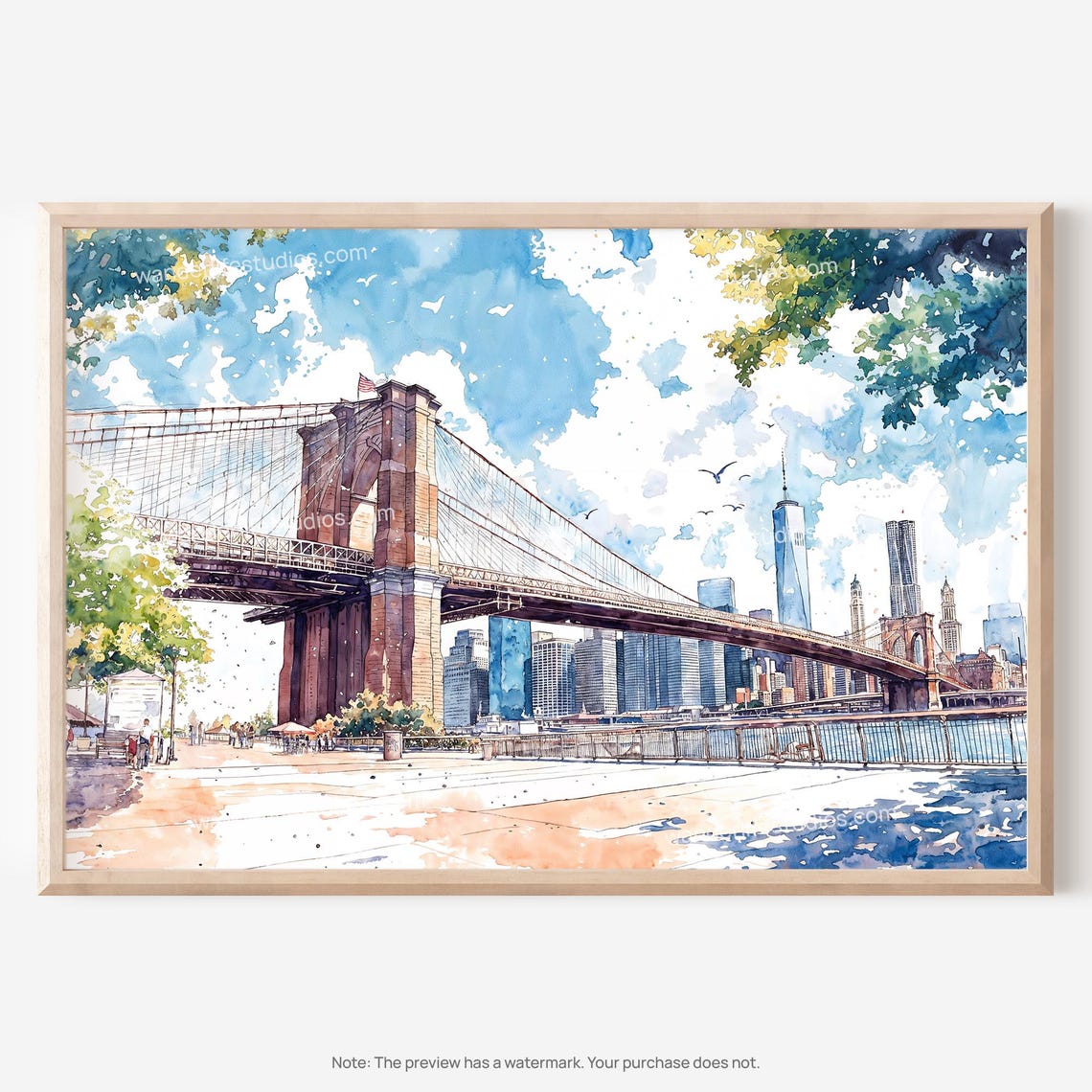 Brooklyn Bridge Wall Art Watercolor Cityscape