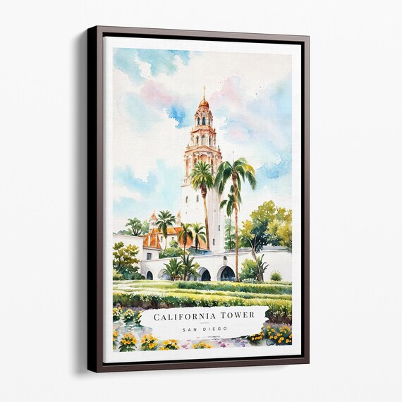 California Tower San Diego Balboa Park Watercolor Travel Poster