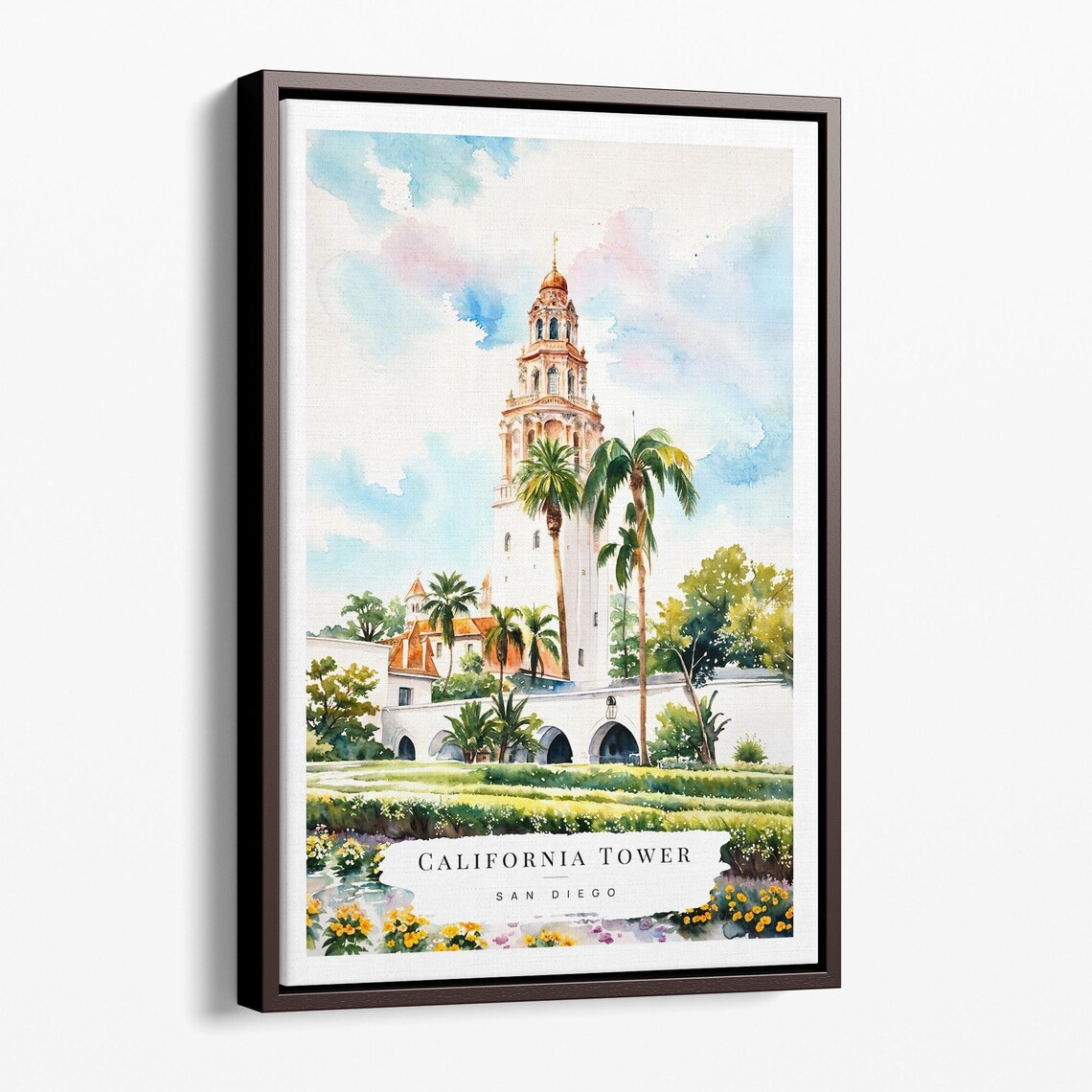 California Tower San Diego Balboa Park Watercolor Travel Poster