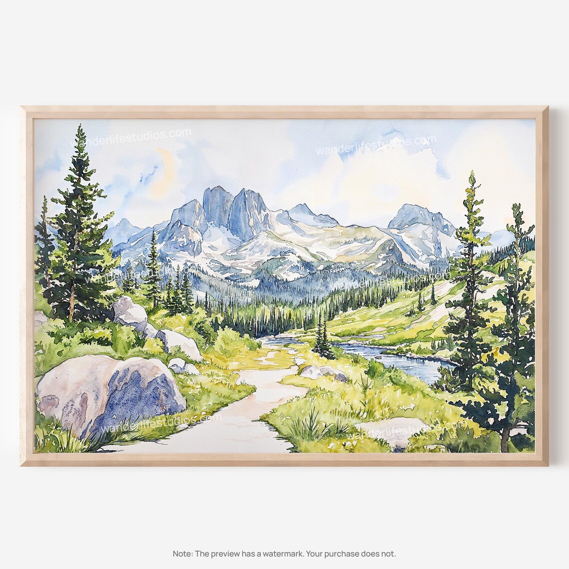 Colorado Rocky Mountains Watercolor Style Art Print