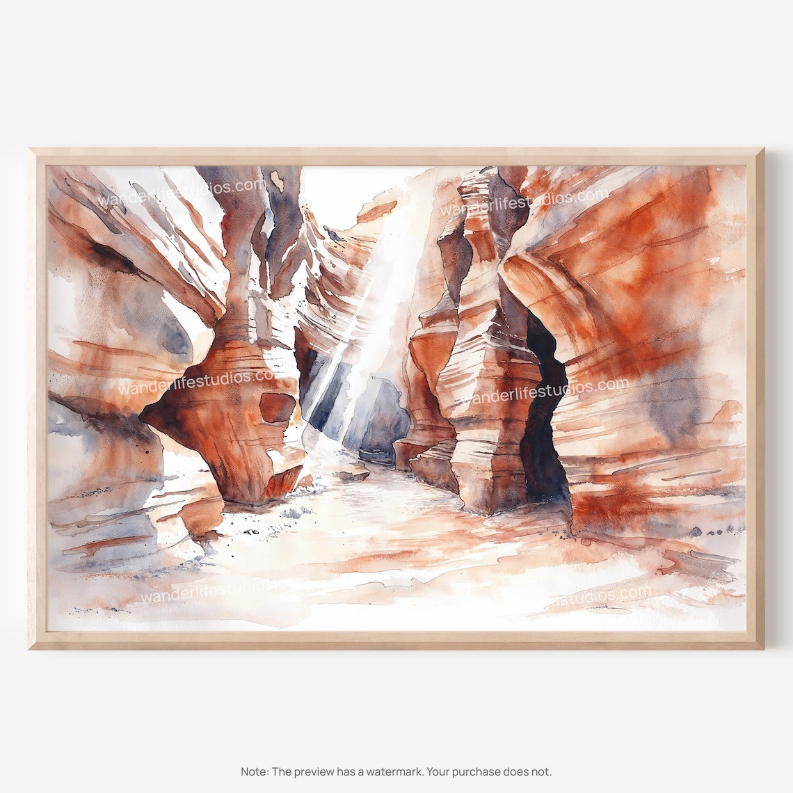 Slot Canyon Red Sandstone Narrows Watercolor Desert Art Poster
