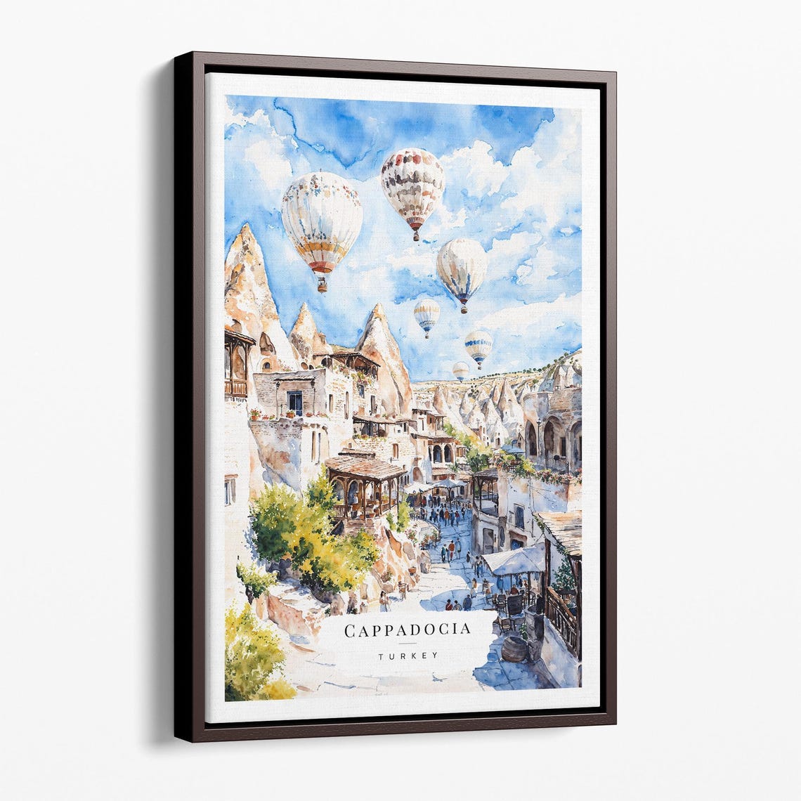 Cappadocia Turkey Hot Air Balloons Cave Town Watercolor Travel Poster