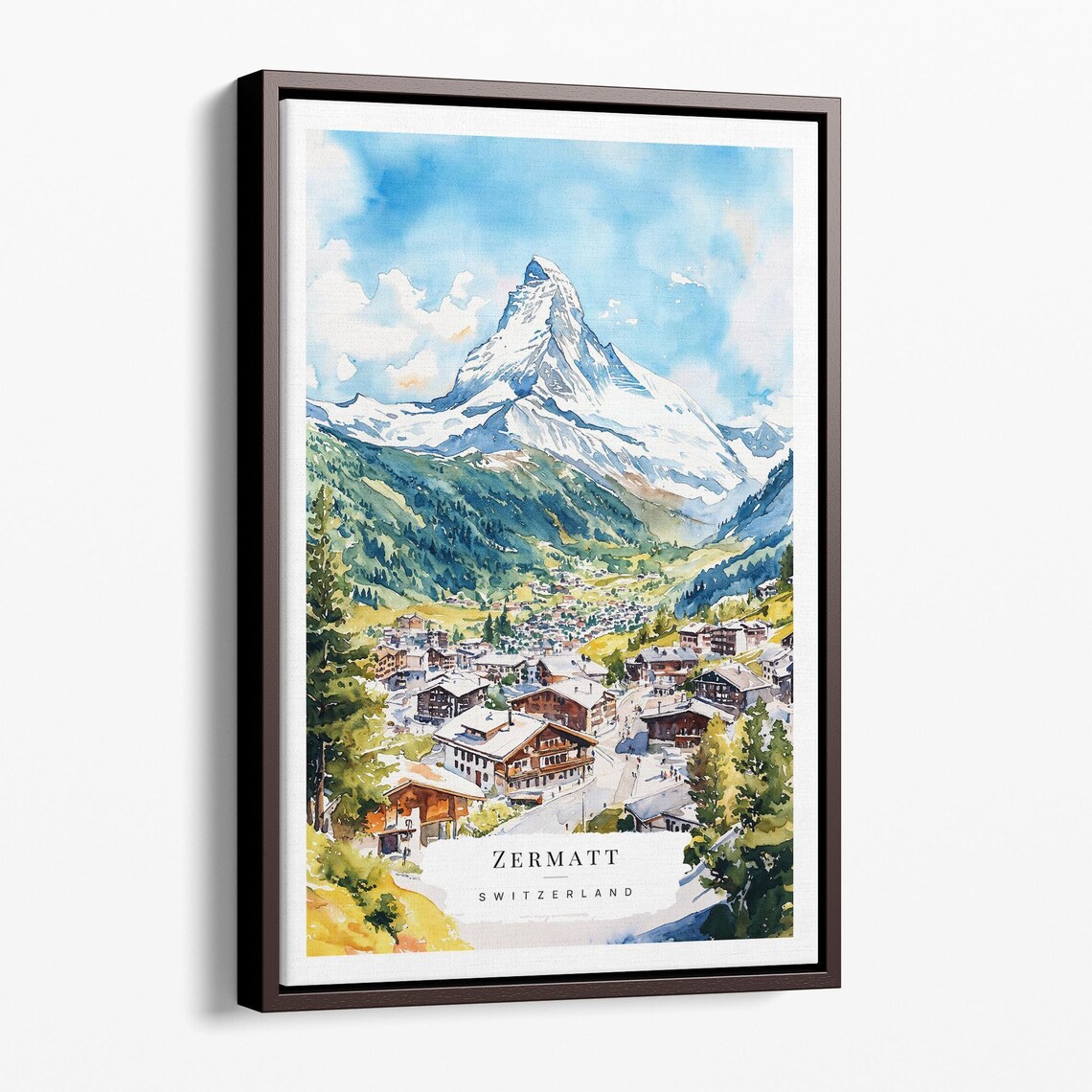 Zermatt Switzerland Matterhorn Alpine Village Watercolor Poster