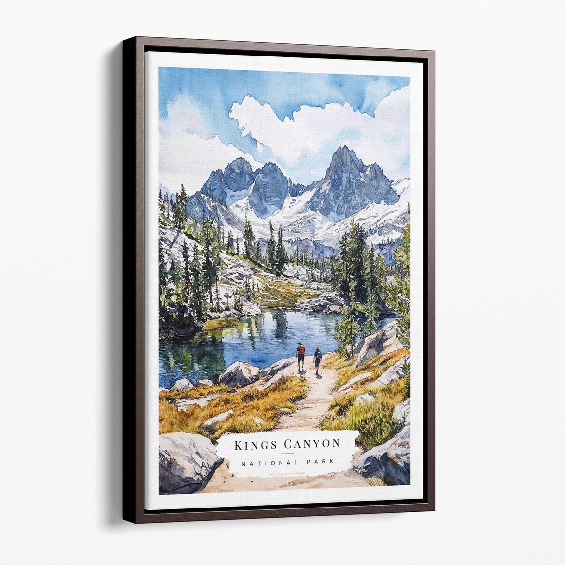 Kings Canyon National Park Hikers Alpine Lake Watercolor Poster