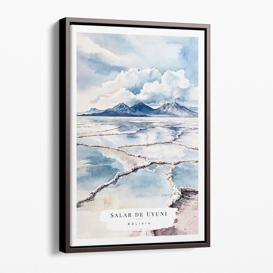 Salar de Uyuni Salt Flats Mirror Reflection Watercolor Travel Poster