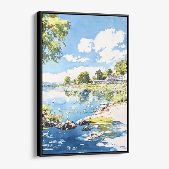 Lake Windermere Canvas Print Scenic Watercolor Landscape Wall Art