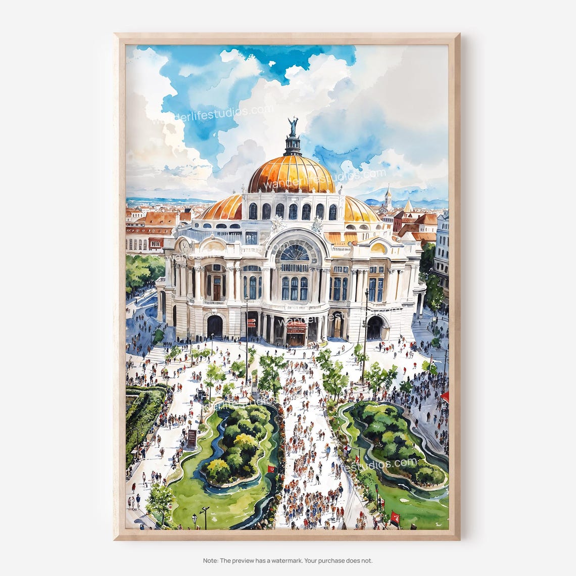 Palacio de Bellas Artes Mexico City Watercolor Landmark Poster