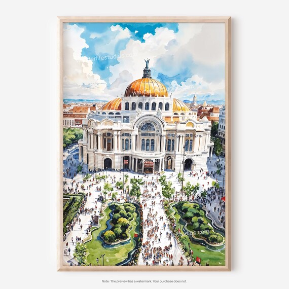 Palacio de Bellas Artes Mexico City Watercolor Landmark Poster