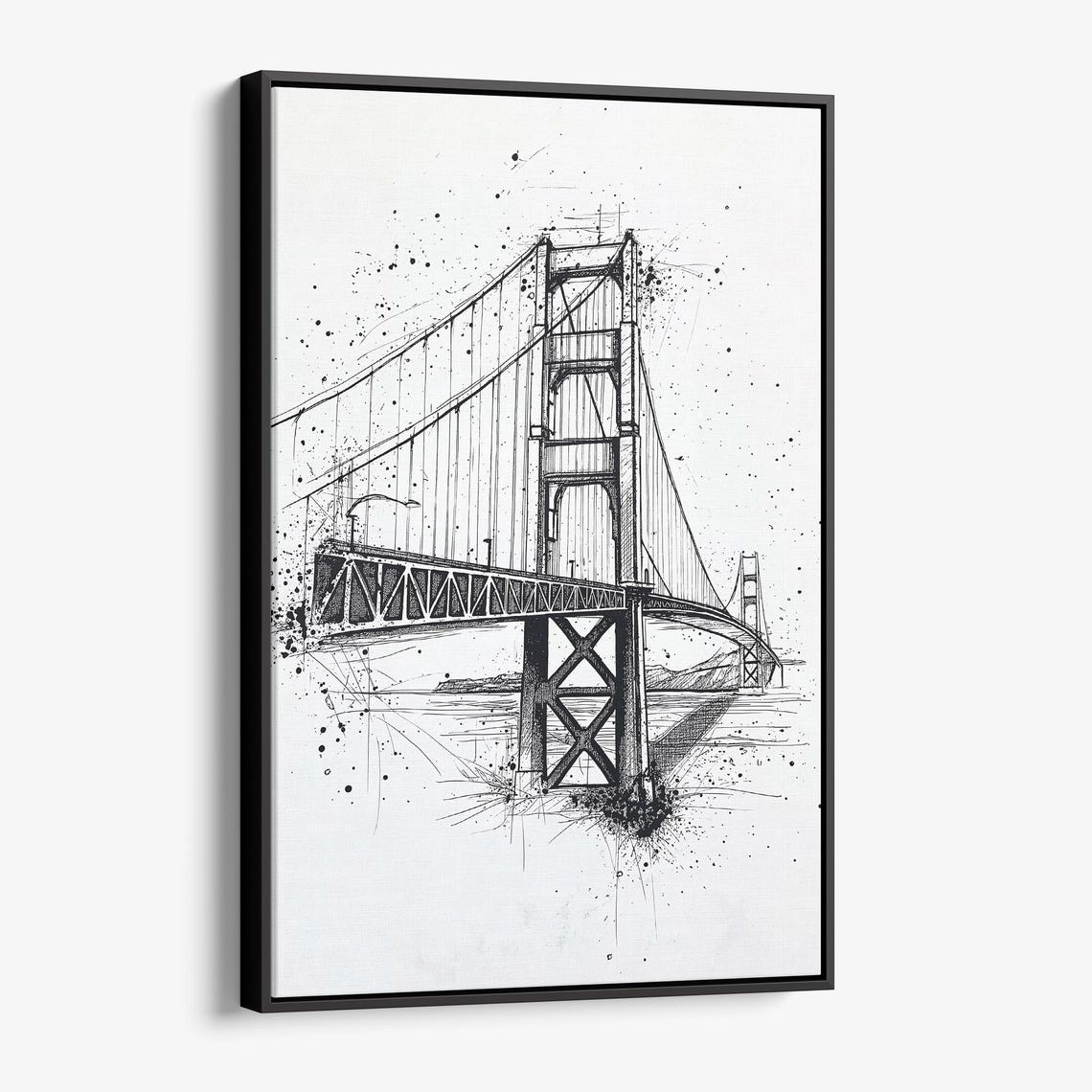 Golden Gate Bridge Black And White Ink Splatter Sketch Poster