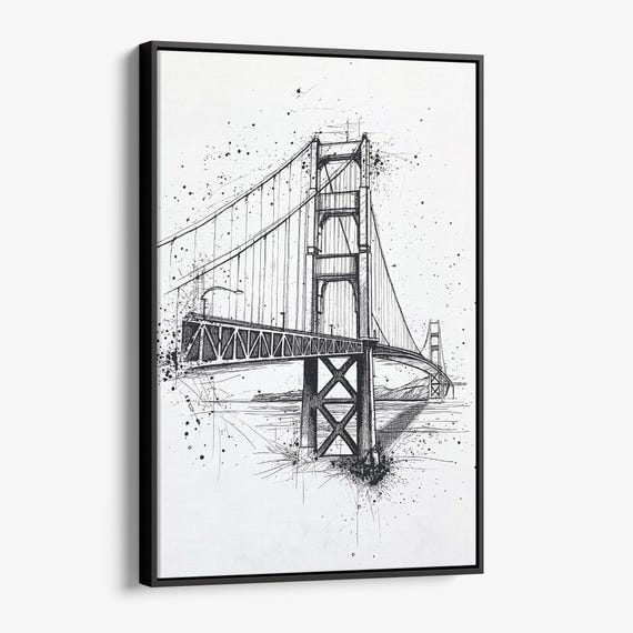 Golden Gate Bridge Canvas Print Pencil Drawing Wall Art