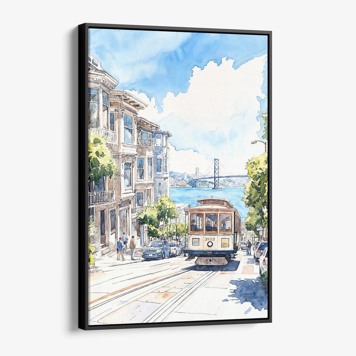 San Francisco Tram Canvas Print Watercolor Cityscape Wall Art