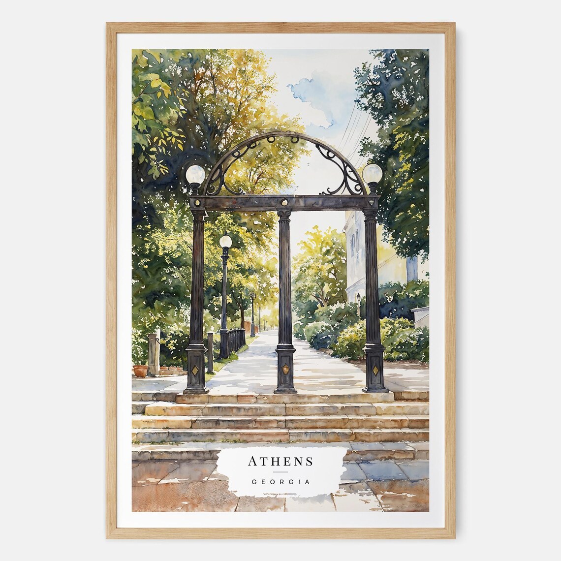 Athens Georgia Arch Watercolor Historic Landmark Travel Poster