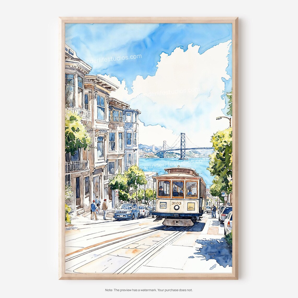 San Francisco Tram Watercolor Style Art Print