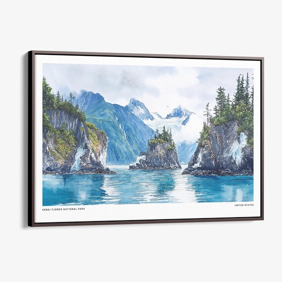 Kenai Fjords National Park Watercolor Glacier Sea Cliffs Poster